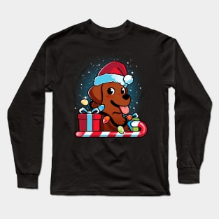 Chocolate Brown Labrador Dog Christmas Long Sleeve T-Shirt